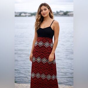Forever 21 Red and Black Aztec Print Maxi Size Small